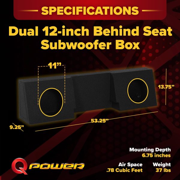 QPower Dual 12 Sub Box Chevy Single Cab Sealed Enclosure-4