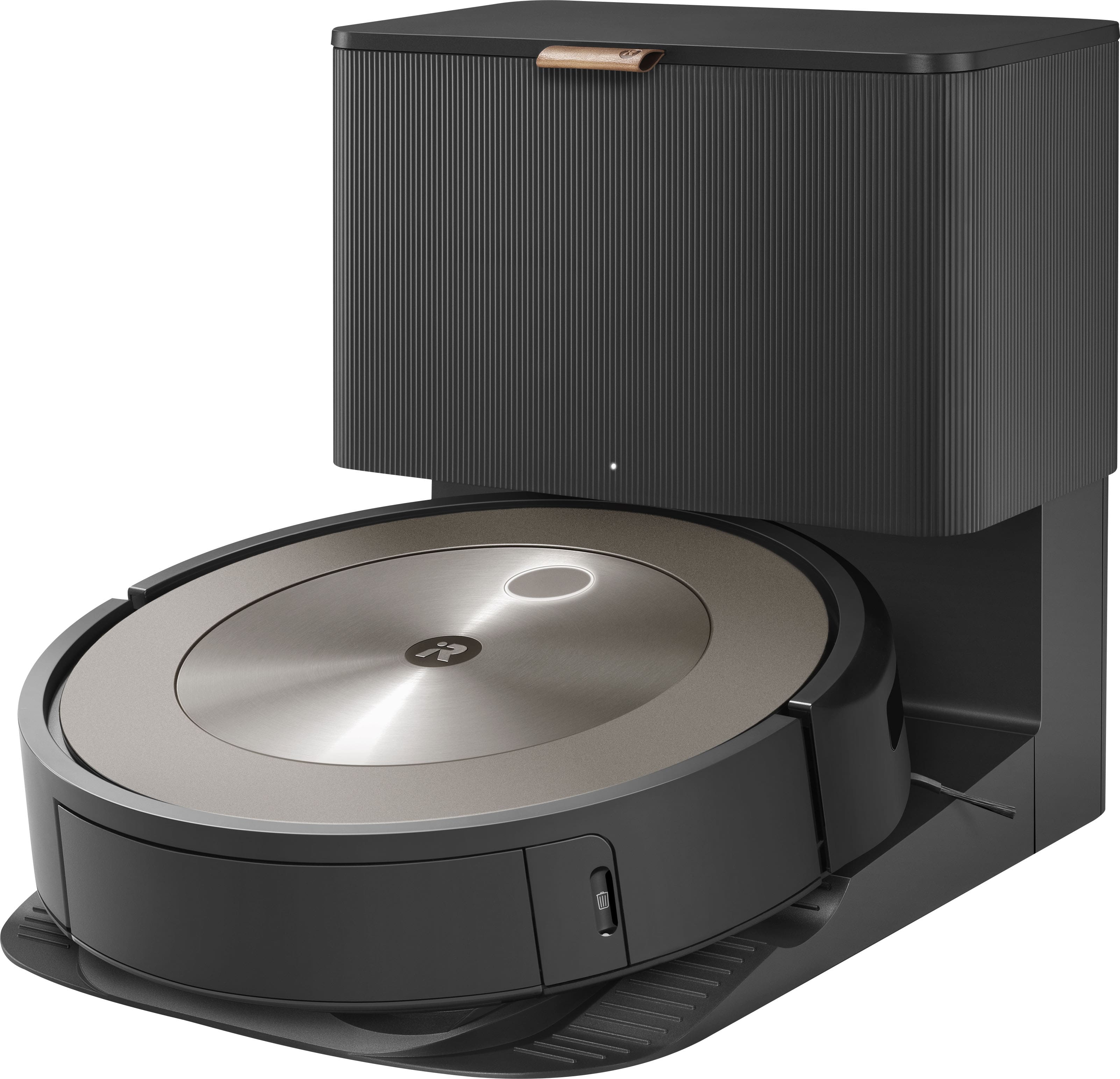 'iRobot Roomba j9+ robot vacuum cleaning a living room with hardwood floors'