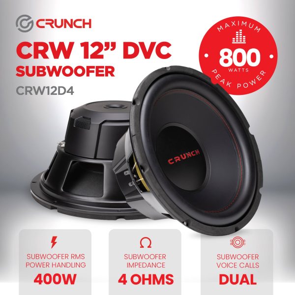 Crunch CRW12D4 12 Inch Car Subwoofer Dual Voice Coil 800W-1