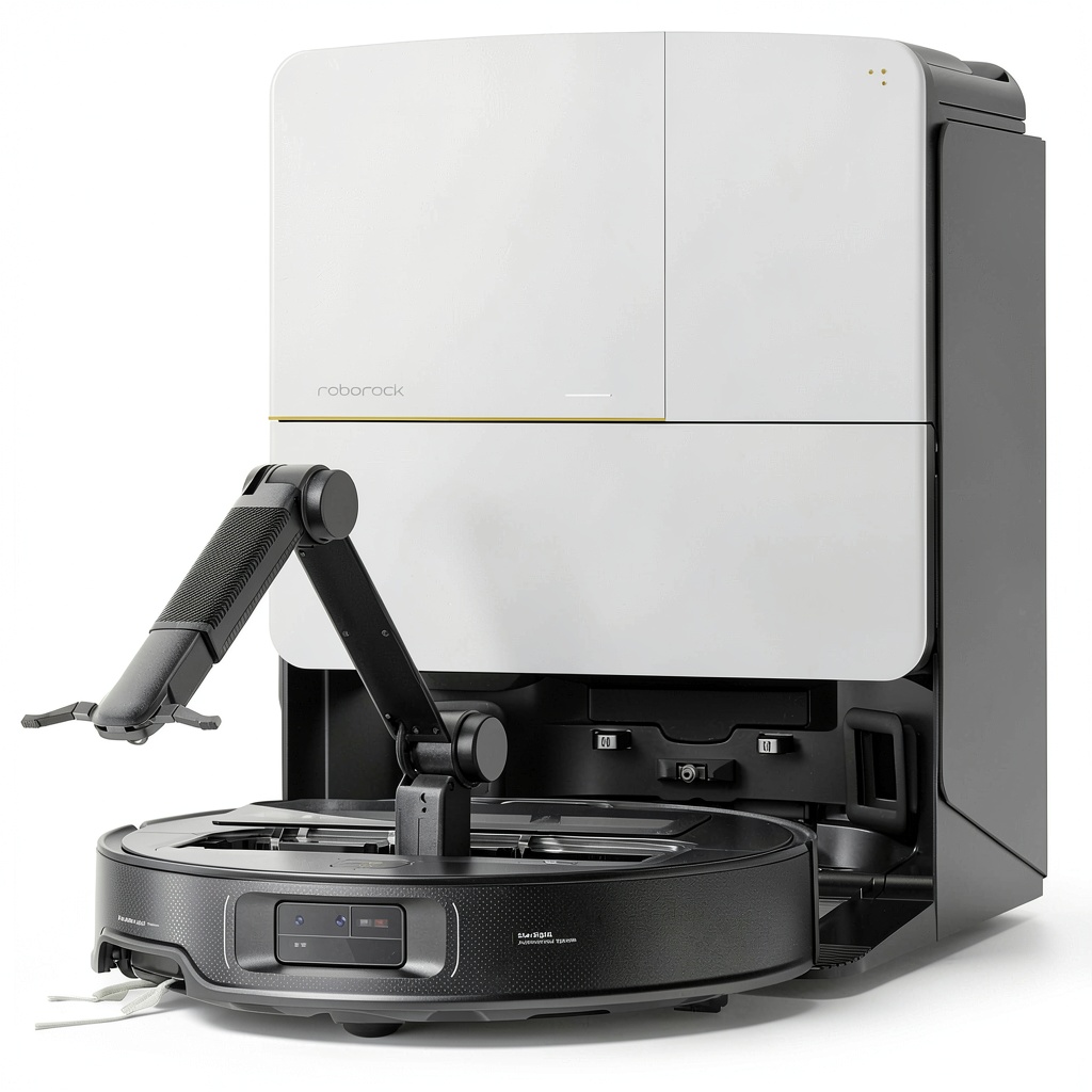 Roborock Saros Z70 navigating from hardwood to area rug demonstrating OmniGrip traction