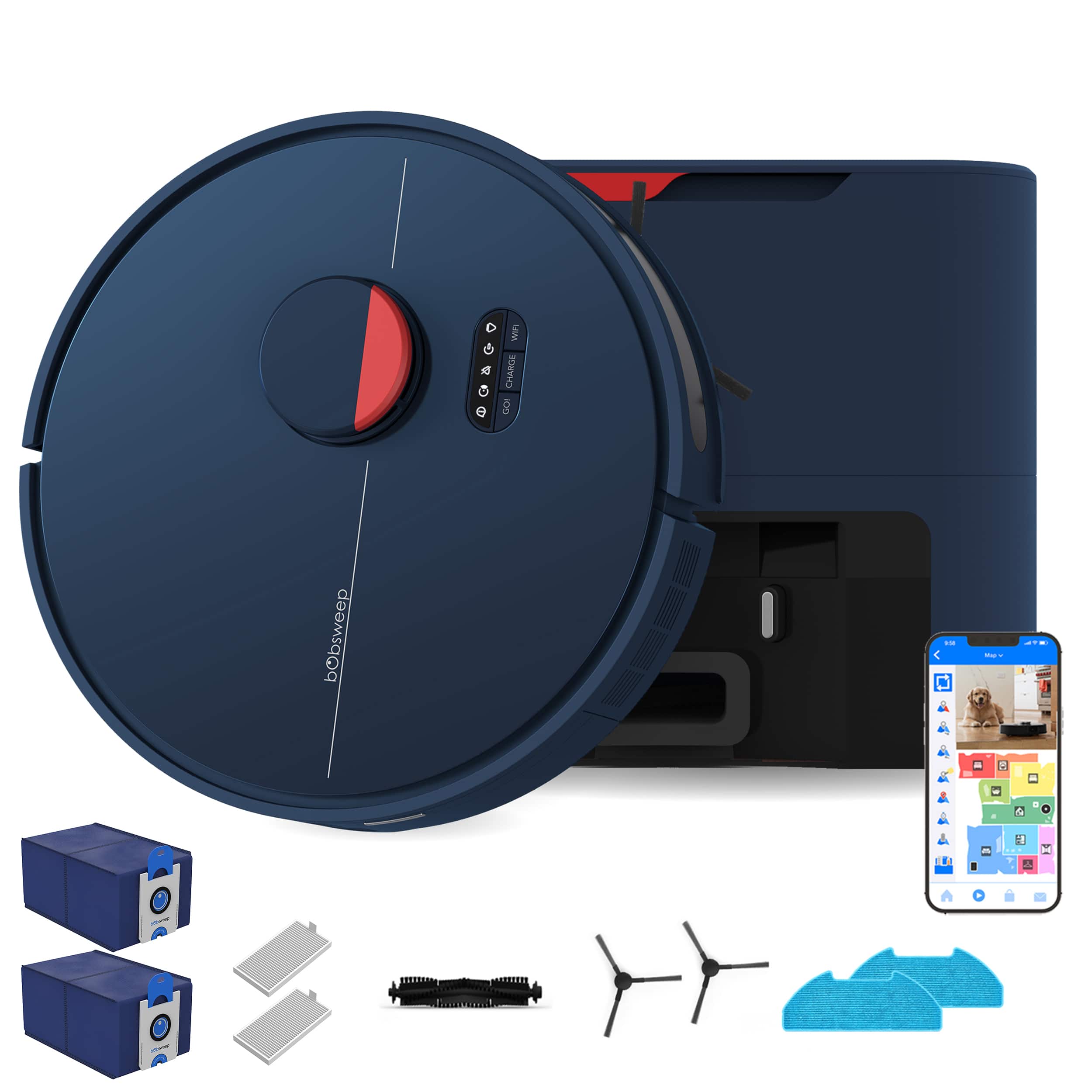 bObsweep Dustin Robot Vacuum in a living room setting