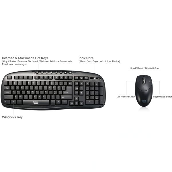 Adesso Wireless Desktop Keyboard Mouse Combo 2.4GHz-5