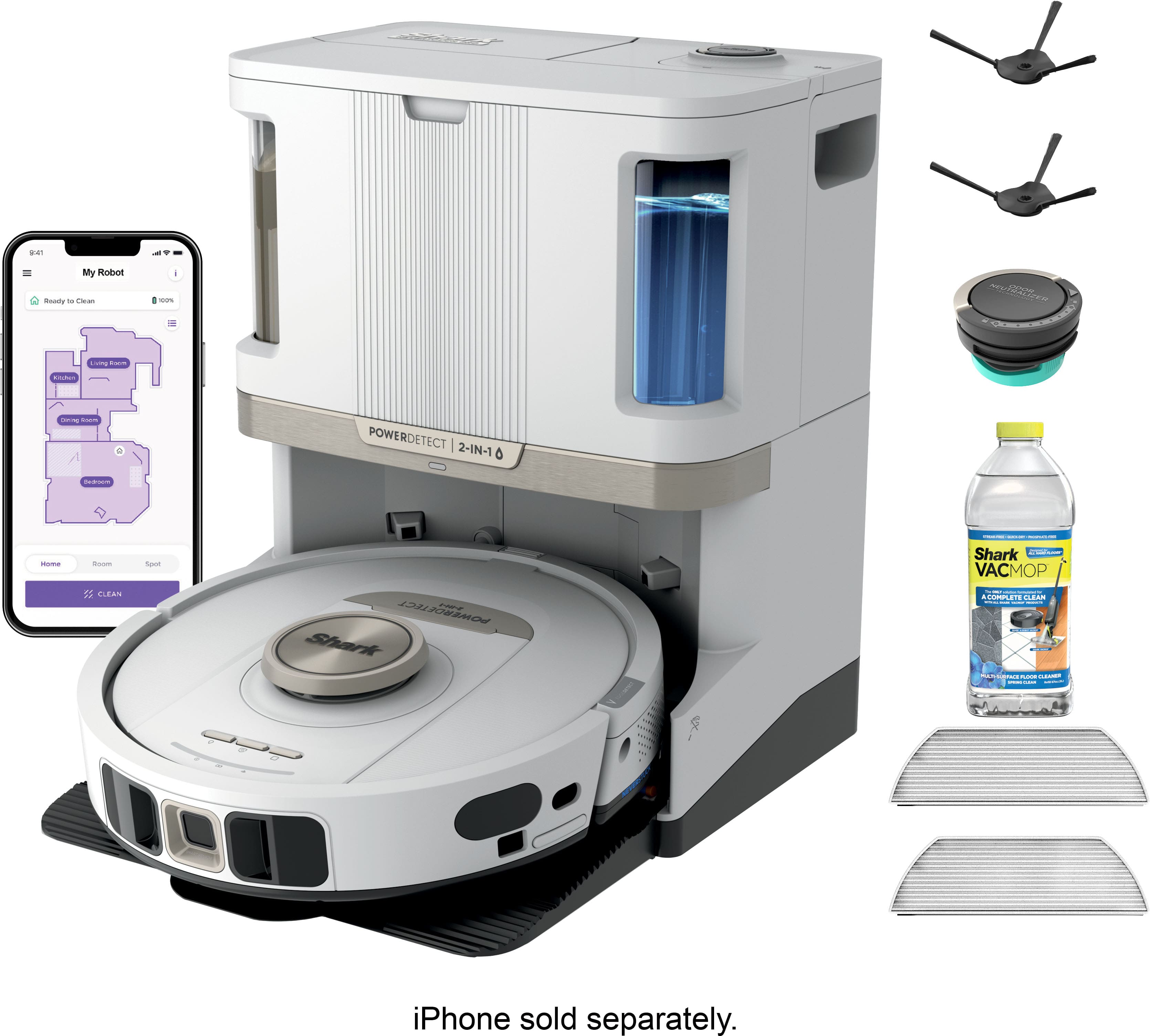 Shark PowerDetect robot vacuum navigating from hardwood to area rug during cleaning test