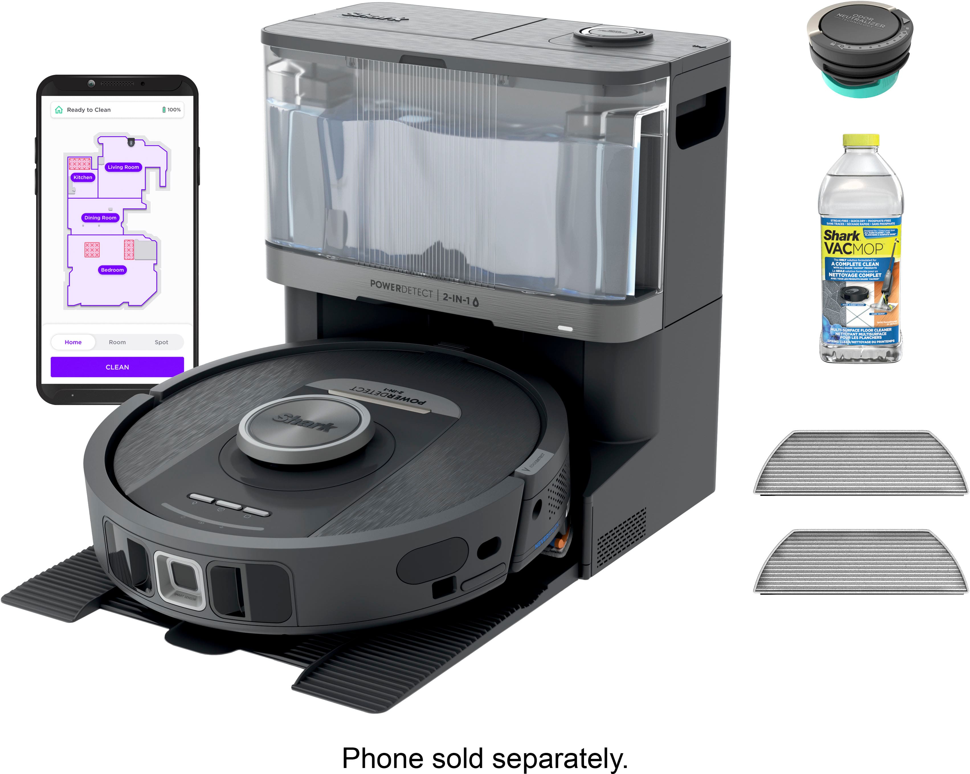 Shark PowerDetect Robot Vacuum and Mop in a living room setting