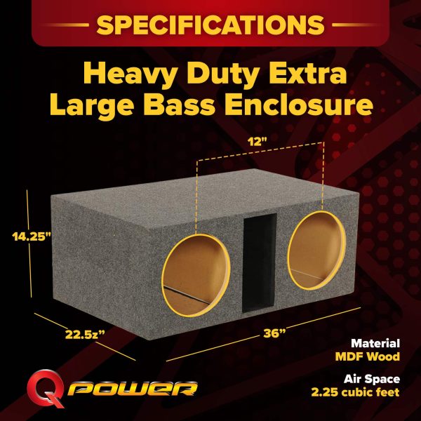 Q Power Dual 12 Vented Subwoofer Box Heavy Duty Bass-6