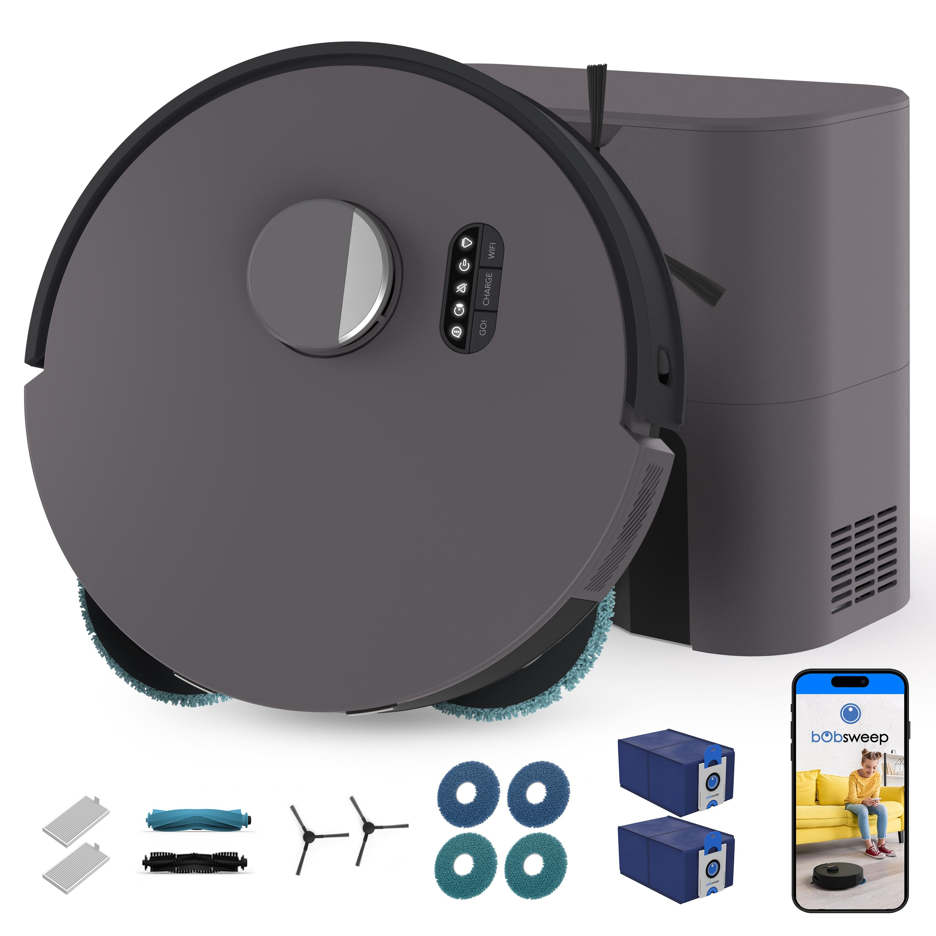 bObsweep Dustin Combo robot vacuum and mop cleaning a hardwood floor