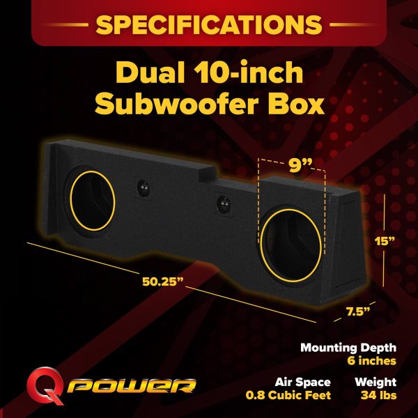 QPower Dual 10 Sub Box Chevy Silverado GMC Sierra Crew Cab-5